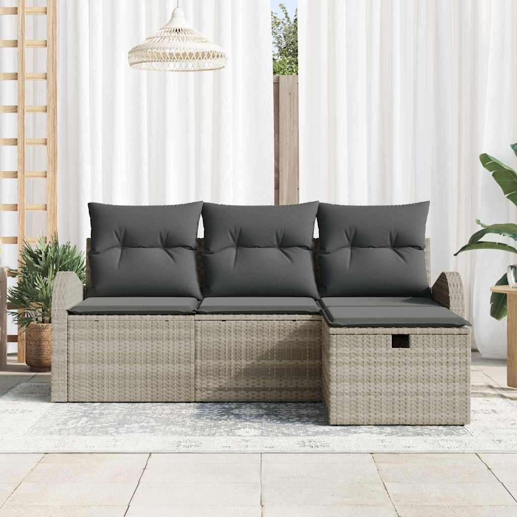 Set Divano da Giardino 4 pcs Grigio chiaro Poly Rattan - homemem39