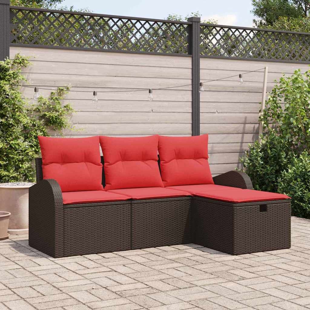 Set Divano da Giardino con cuscino 4 pcs Marrone polyrattan | homemem39