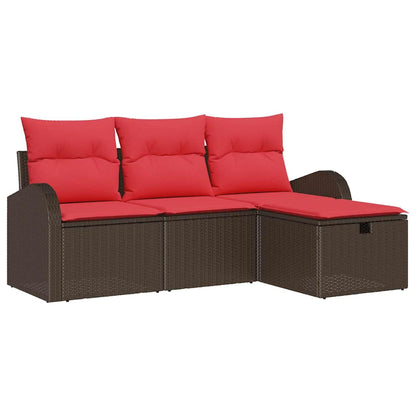 Set Divano da Giardino con cuscino 4 pcs Marrone polyrattan | homemem39