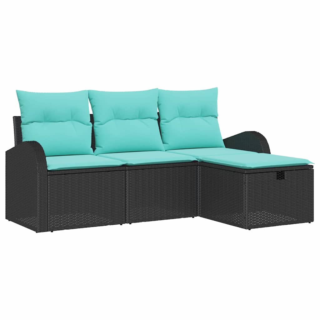 Set Divano da Giardino con cuscino 4 pcs Nero polyrattan | homemem39