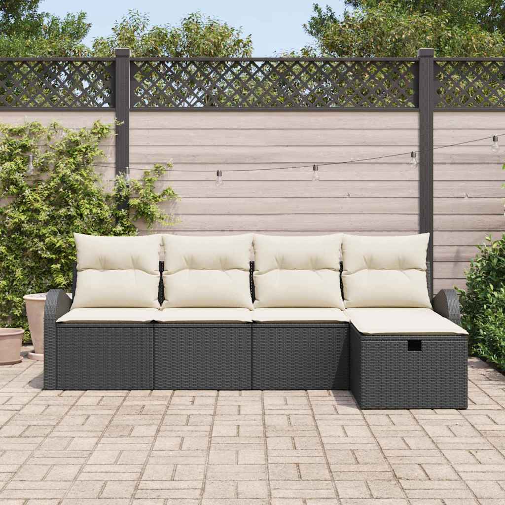 Set Divano da Giardino con cuscino 5 pcs Nero Poly Rattan - homemem39