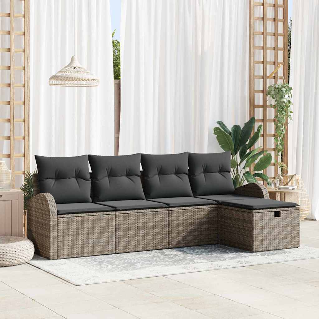 Set Divano da Giardino 5 pz Grigio polyrattan