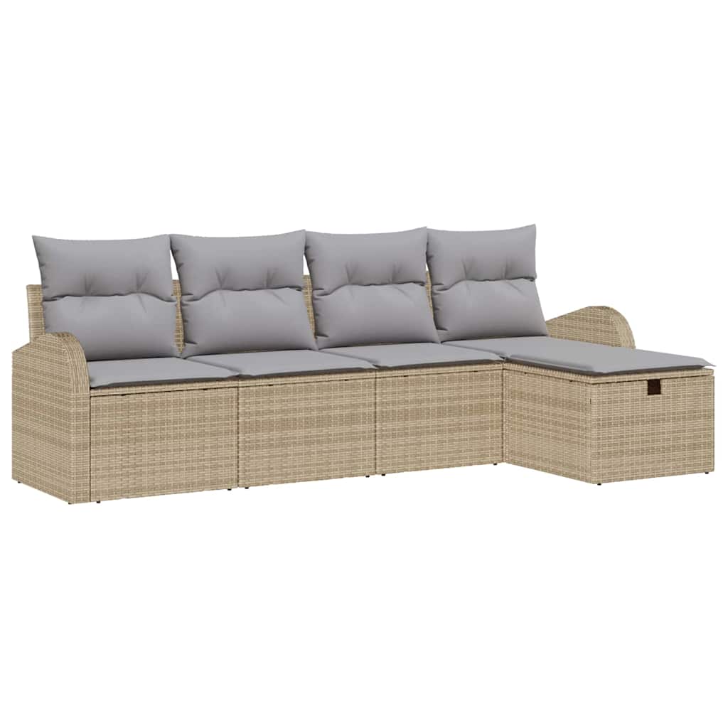 Set Divano da Giardino con cuscino 5 pcs Beige Poly Rattan - homemem39