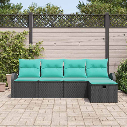 Set Divano da Giardino con cuscino 5 pcs Nero Poly Rattan | homemem39