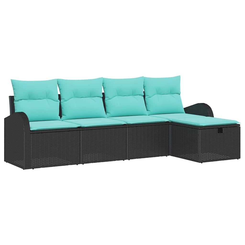 Set Divano da Giardino con cuscino 5 pcs Nero Poly Rattan | homemem39
