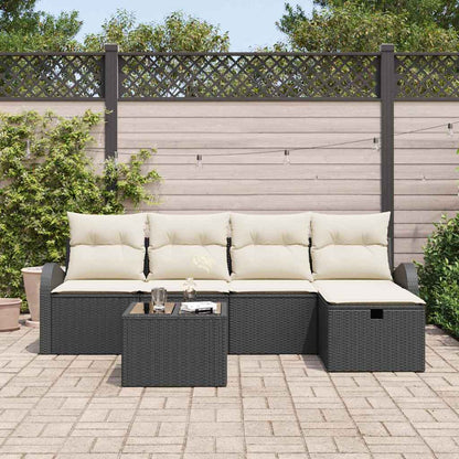 Set Divano da Giardino con cuscino 6 pcs Nero Poly Rattan - homemem39