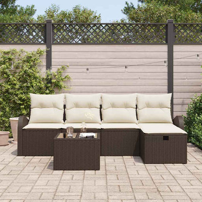 Set Divano da Giardino con cuscino 6 pcs Marrone Poly Rattan - homemem39