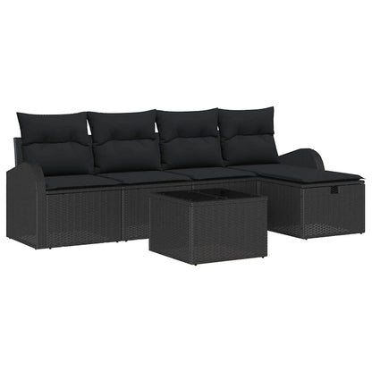 Set Divano da Giardino con cuscino 6 pcs Nero Poly Rattan | homemem39