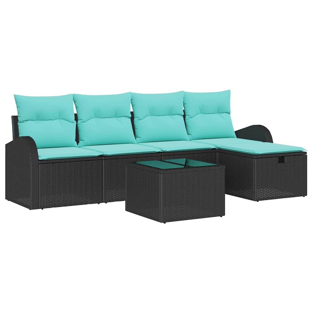 Set Divano da Giardino con cuscino 6 pcs Nero Poly Rattan | homemem39