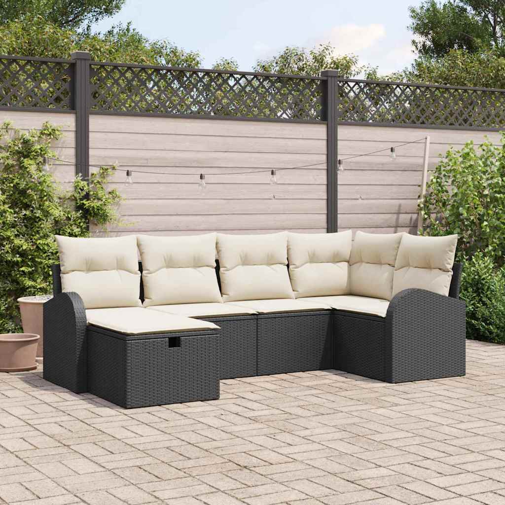 Set Divano da Giardino con cuscino 6 pcs Nero Poly Rattan - homemem39
