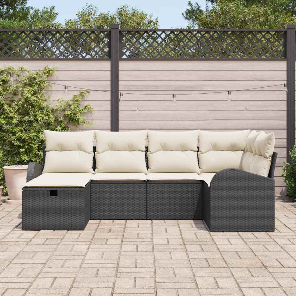 Set Divano da Giardino con cuscino 6 pcs Nero Poly Rattan - homemem39