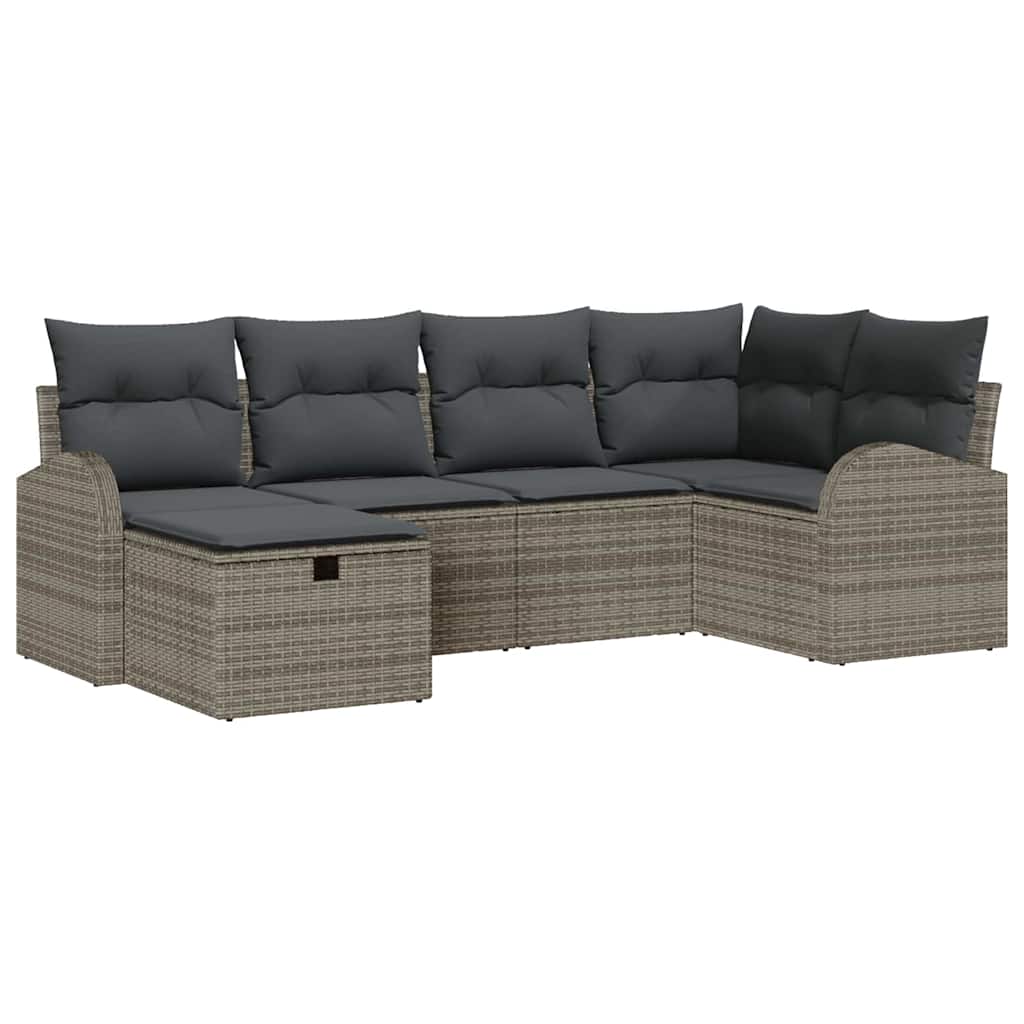 Set Divano da Giardino 6 pz Grigio polyrattan