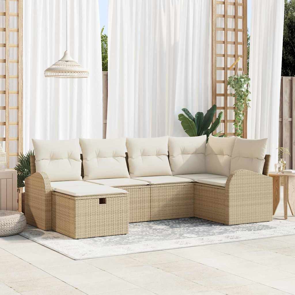 Set Divano da Giardino con cuscino 6 pcs Beige Poly Rattan - homemem39