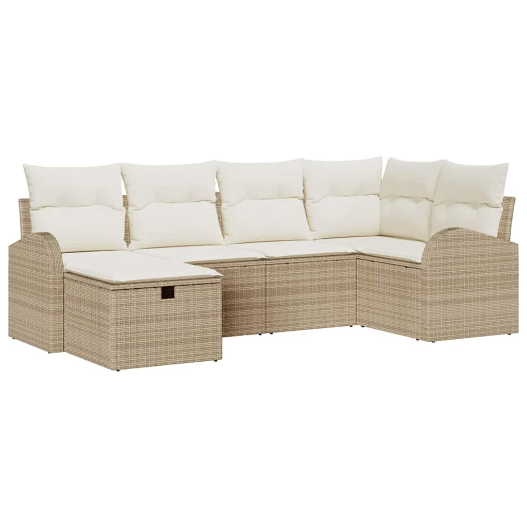 Set Divano da Giardino con cuscino 6 pcs Beige Poly Rattan - homemem39