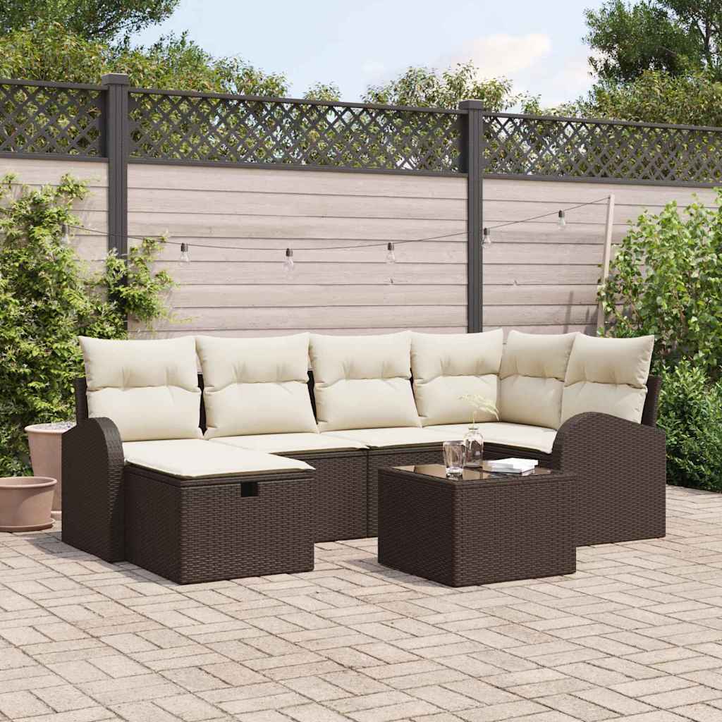 Set Divano da Giardino con cuscino 7 pcs Marrone Poly Rattan - homemem39