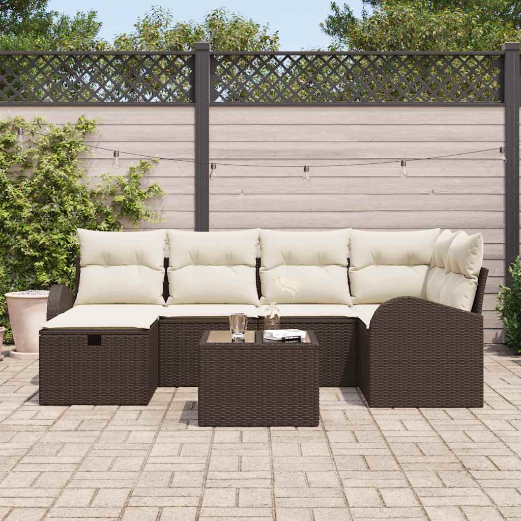 Set Divano da Giardino con cuscino 7 pcs Marrone Poly Rattan - homemem39