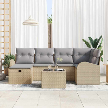 Set Divano da Giardino con cuscino 7 pcs Beige Poly Rattan - homemem39
