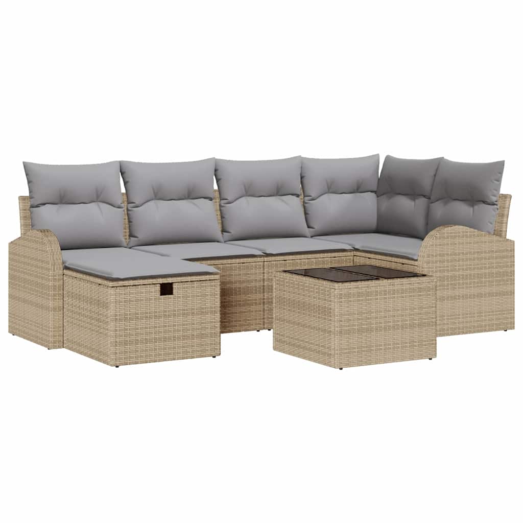 Set Divano da Giardino con cuscino 7 pcs Beige Poly Rattan - homemem39