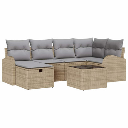 Set Divano da Giardino con cuscino 7 pcs Beige Poly Rattan - homemem39
