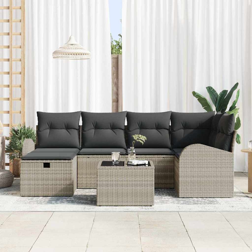Set Divano da Giardino 7 pcs Grigio chiaro Poly Rattan - homemem39