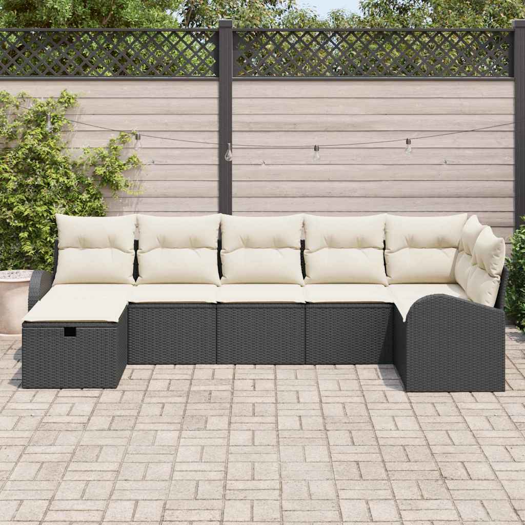 Set Divano da Giardino con cuscino 7 pcs Nero Poly Rattan - homemem39