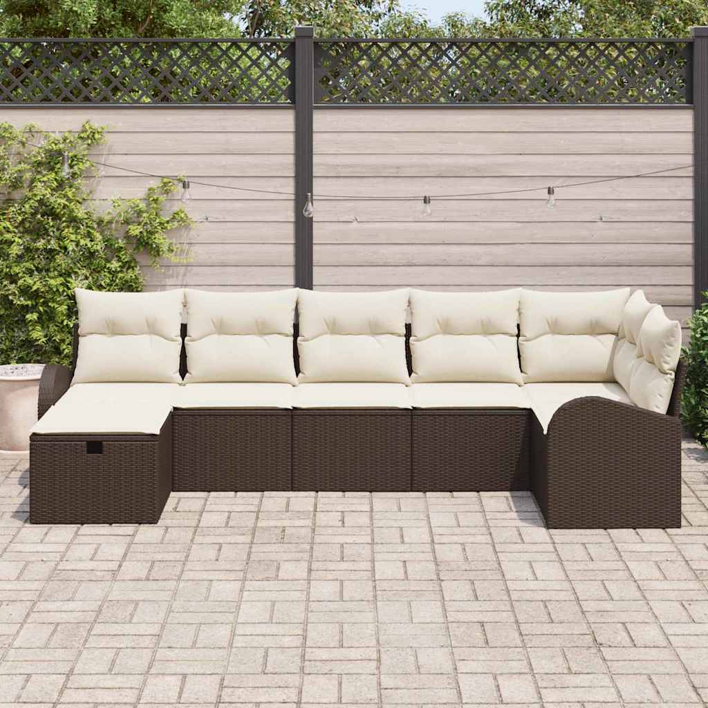 Set Divano da Giardino con cuscino 7 pcs Marrone Poly Rattan - homemem39