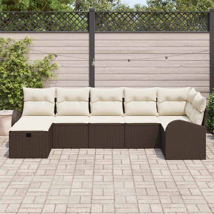 Set Divano da Giardino con cuscino 7 pcs Marrone Poly Rattan - homemem39