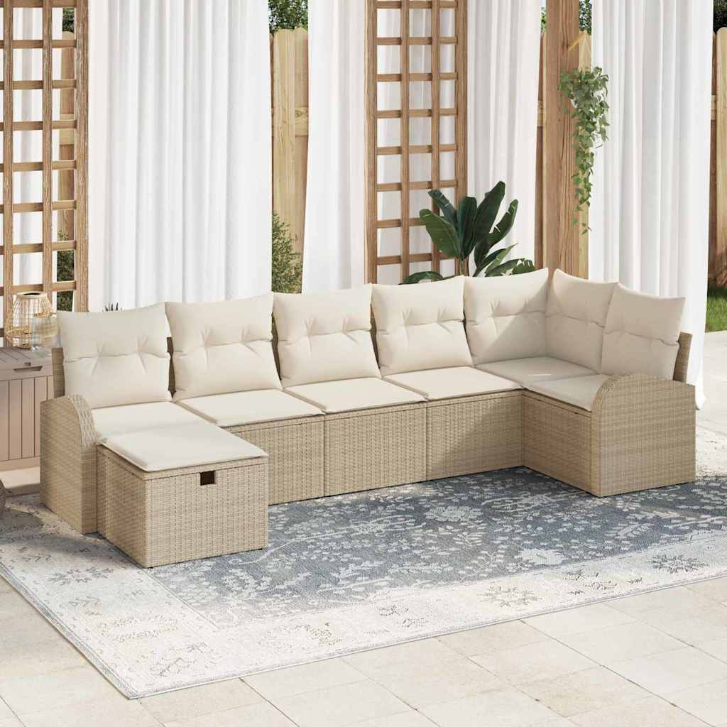 Set Divano da Giardino con cuscino 7 pcs Beige polyrattan