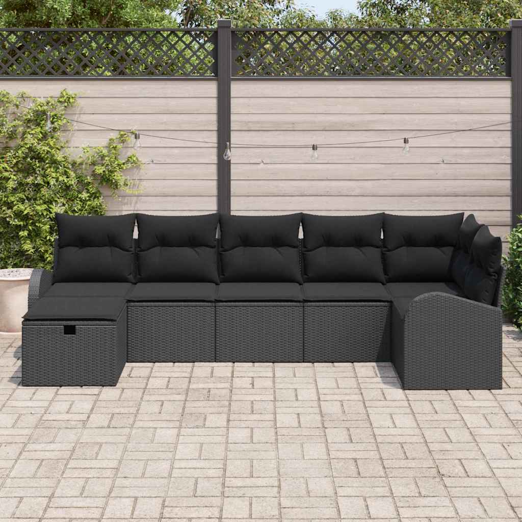 Set Divano da Giardino con cuscino 7 pcs Nero polyrattan | homemem39