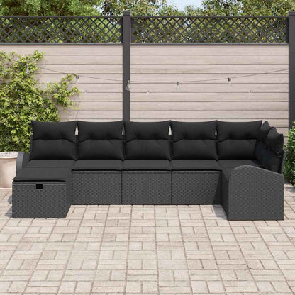 Set Divano da Giardino con cuscino 7 pcs Nero polyrattan | homemem39