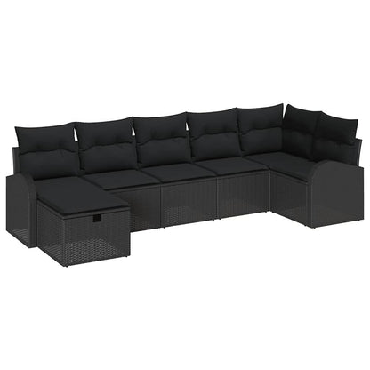 Set Divano da Giardino con cuscino 7 pcs Nero polyrattan | homemem39