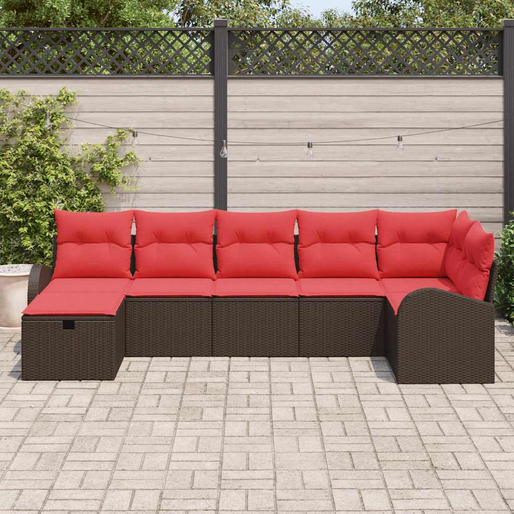 Set Divano da Giardino con cuscino 7 pcs Marrone polyrattan | homemem39