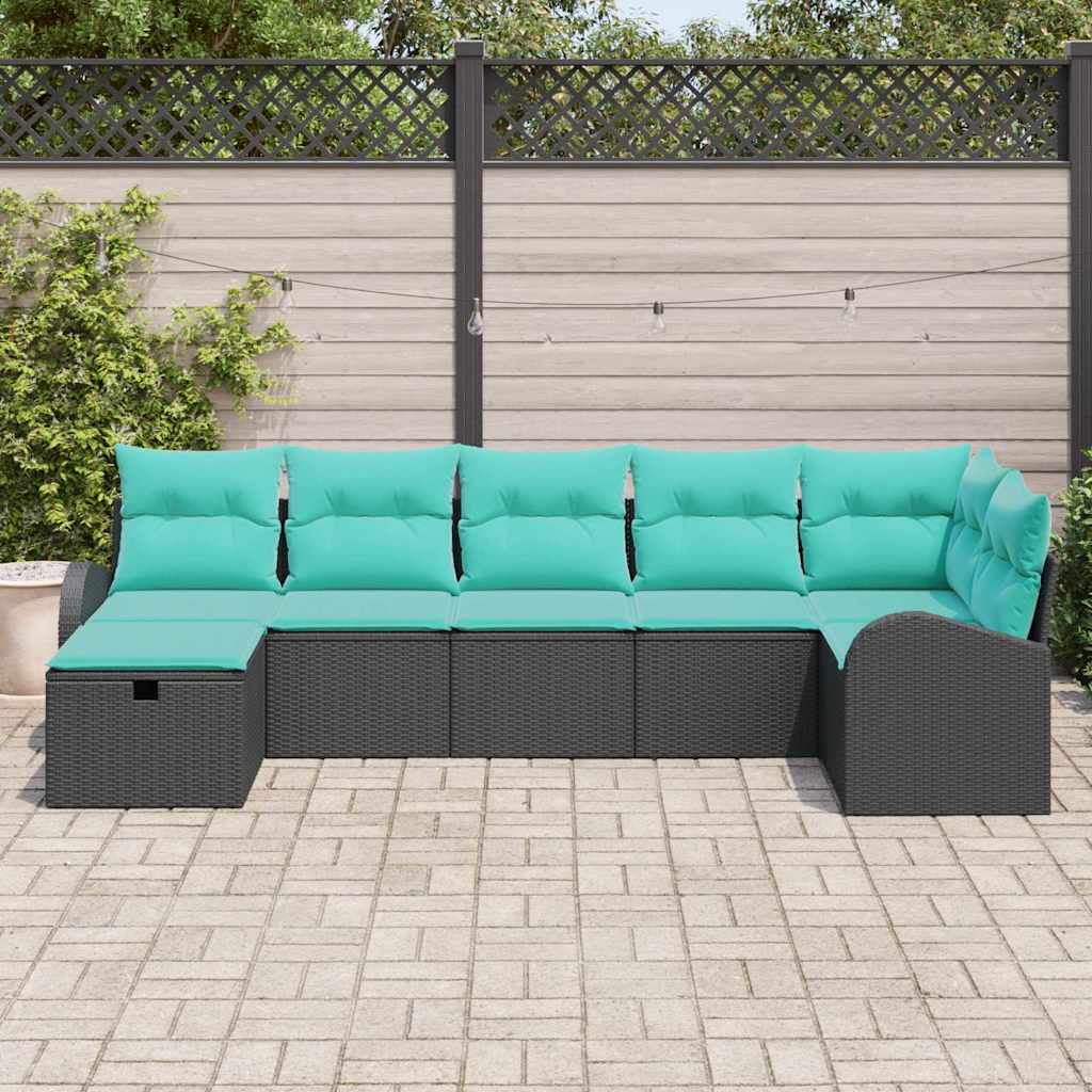 Set Divano da Giardino con cuscino 7 pcs Nero polyrattan | homemem39