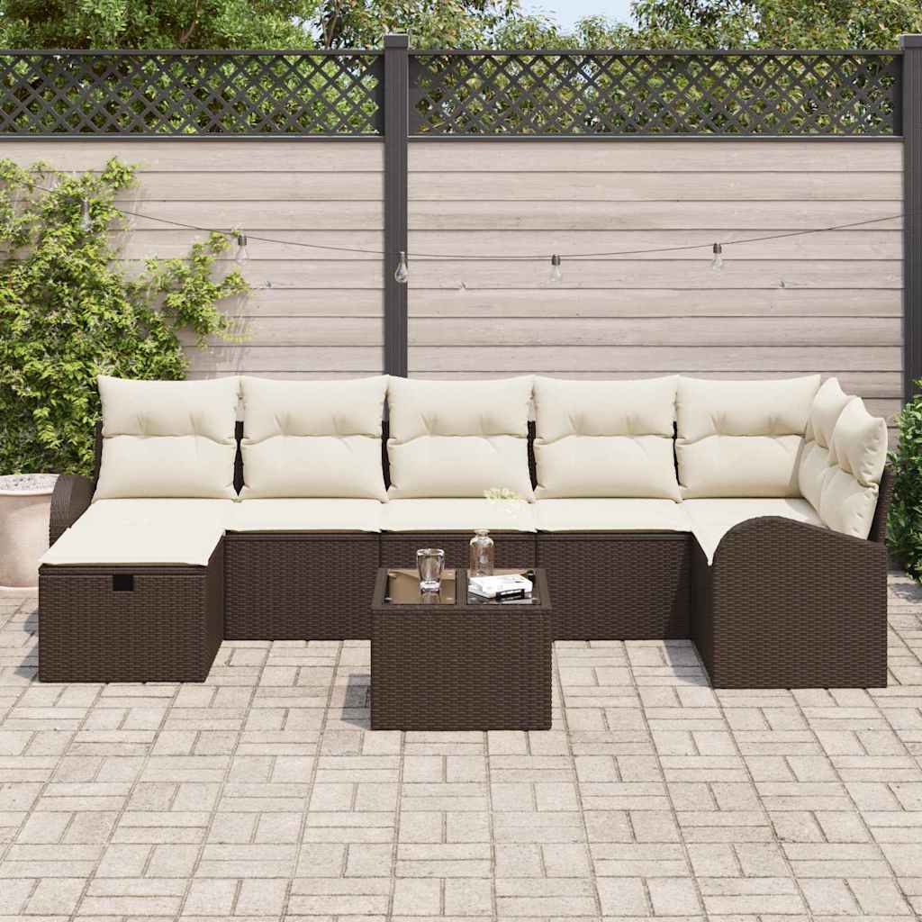 Set Divano da Giardino con cuscino 8 pcs Marrone Poly Rattan - homemem39