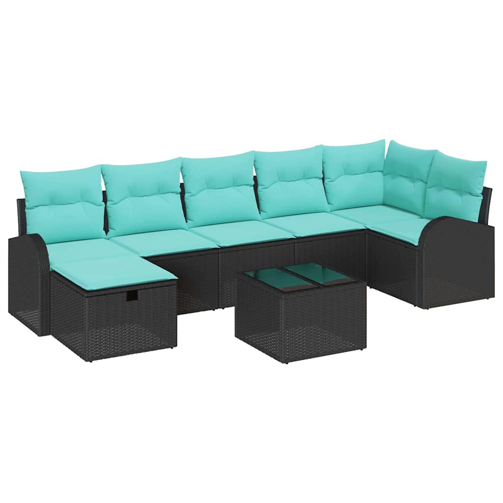 Set Divano da Giardino con cuscino 8 pcs Nero Poly Rattan | homemem39