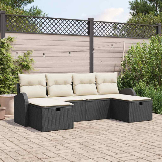 Set Divano da Giardino con cuscino 6 pcs Nero Poly Rattan - homemem39
