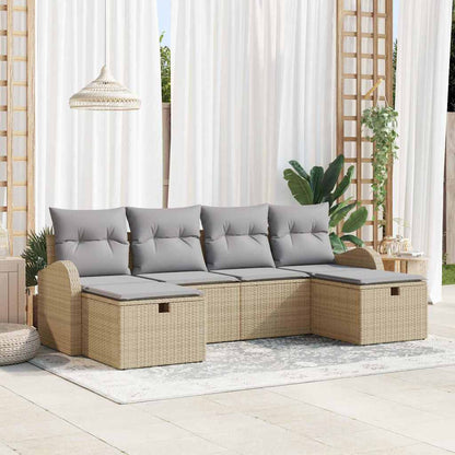 Set Divano da Giardino con cuscino 6 pcs Beige Poly Rattan - homemem39