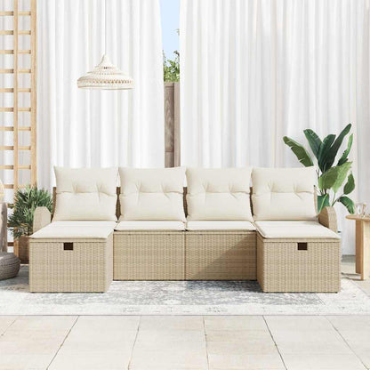 Set Divano da Giardino con cuscino 6 pcs Beige Poly Rattan - homemem39