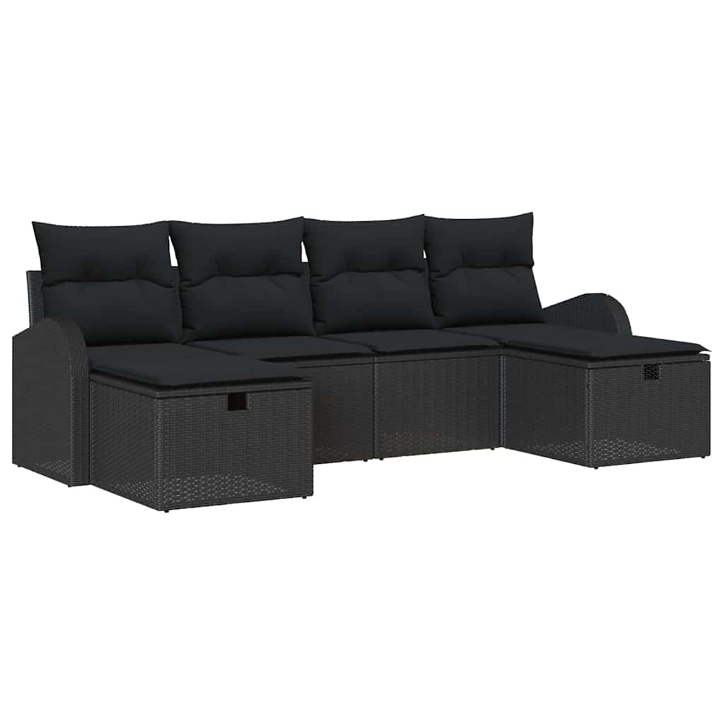 Set Divano da Giardino con cuscino 6 pcs Nero polyrattan | homemem39