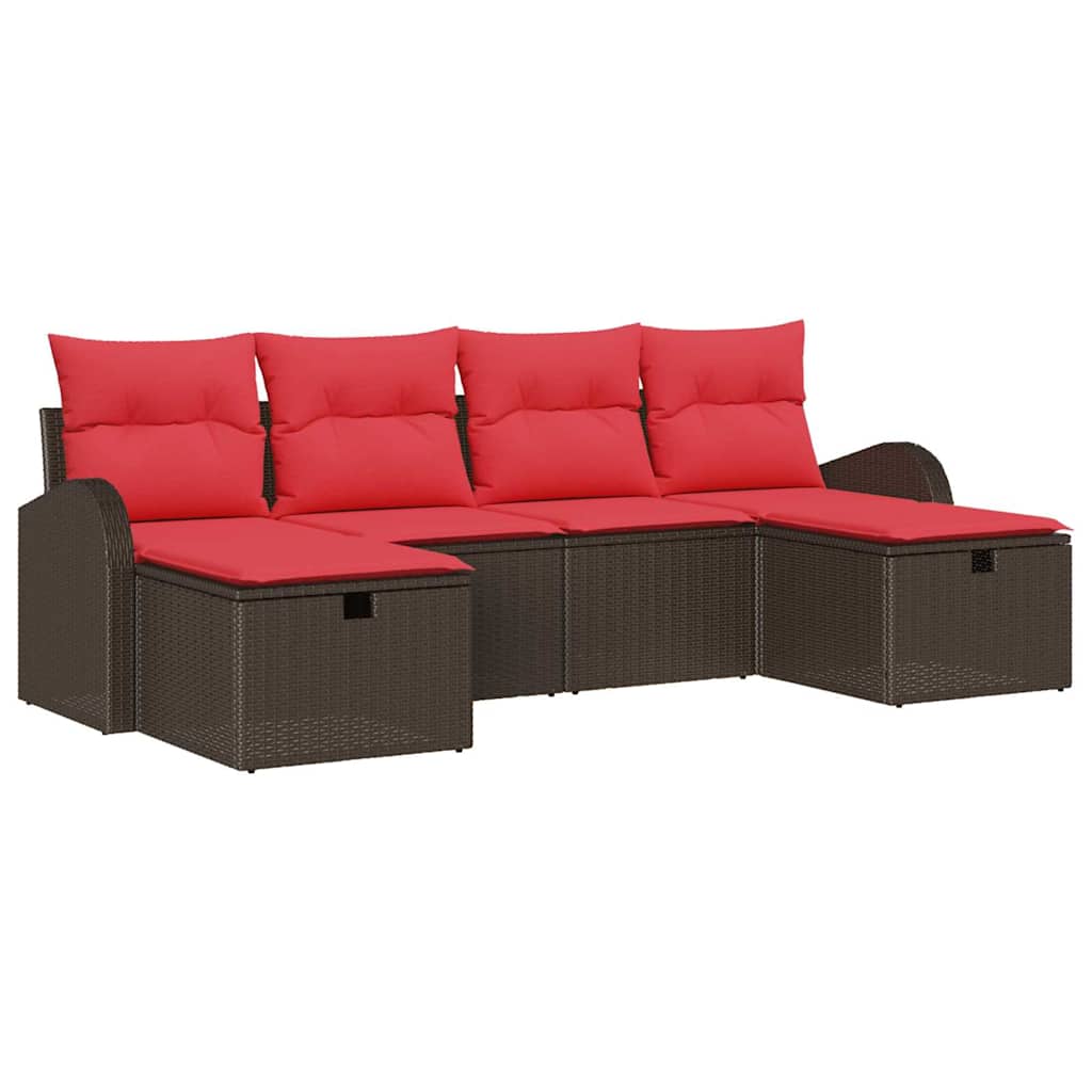 Set Divano da Giardino con cuscino 6 pcs Marrone polyrattan | homemem39