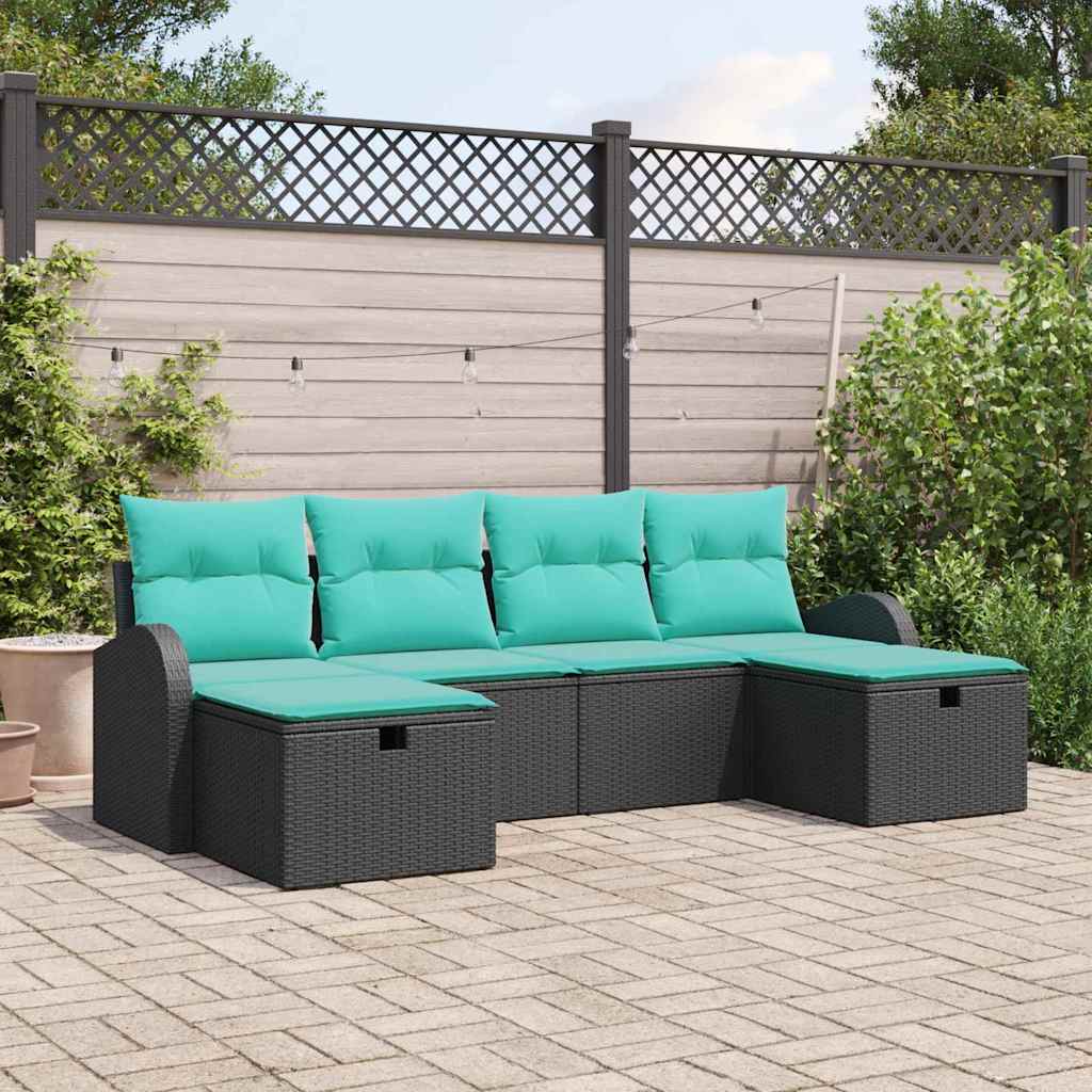Set Divano da Giardino con cuscino 6 pcs Nero polyrattan | homemem39