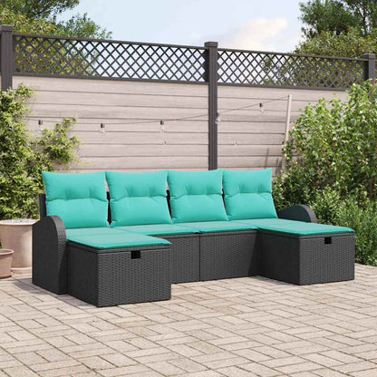 Set Divano da Giardino con cuscino 6 pcs Nero polyrattan | homemem39