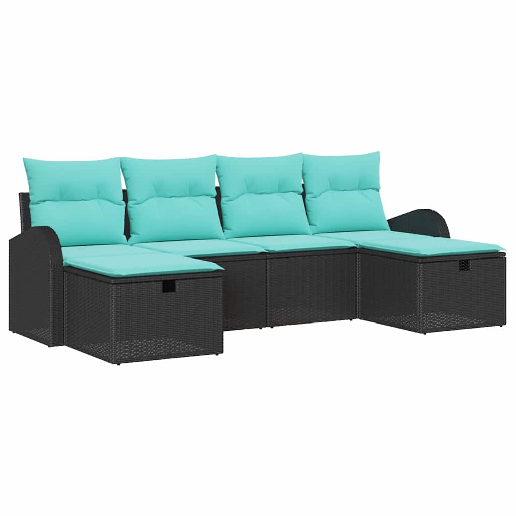 Set Divano da Giardino con cuscino 6 pcs Nero polyrattan | homemem39
