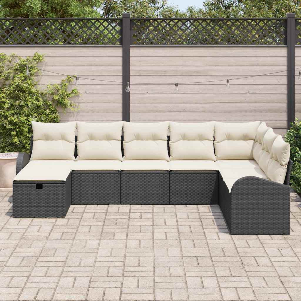 Set Divano da Giardino con cuscino 8 pcs Nero Poly Rattan - homemem39