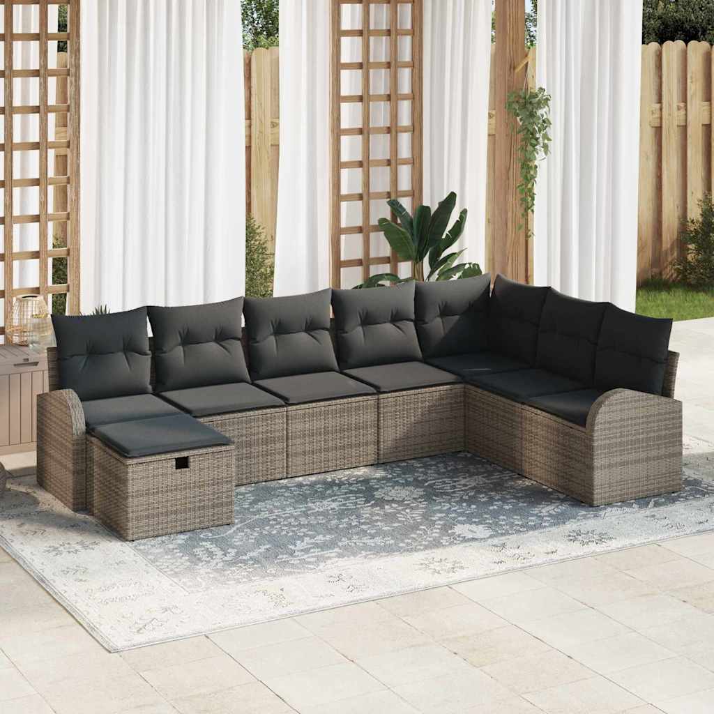Set Divano da Giardino 8 pz Grigio polyrattan