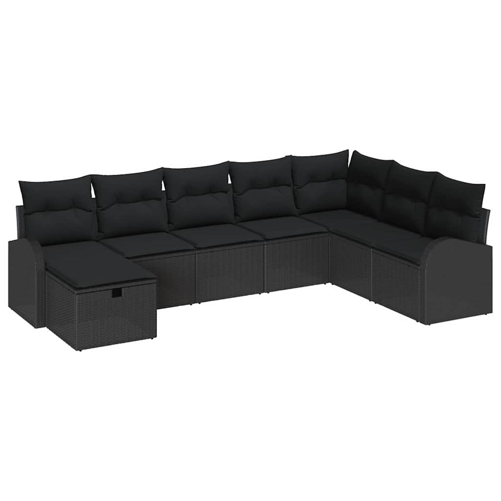 Set Divano da Giardino con cuscino 8 pcs Nero Poly Rattan | homemem39