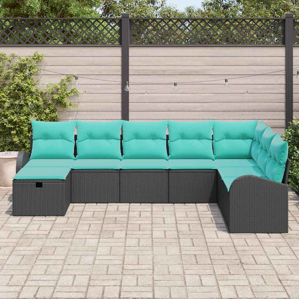 Set Divano da Giardino con cuscino 8 pcs Nero Poly Rattan | homemem39