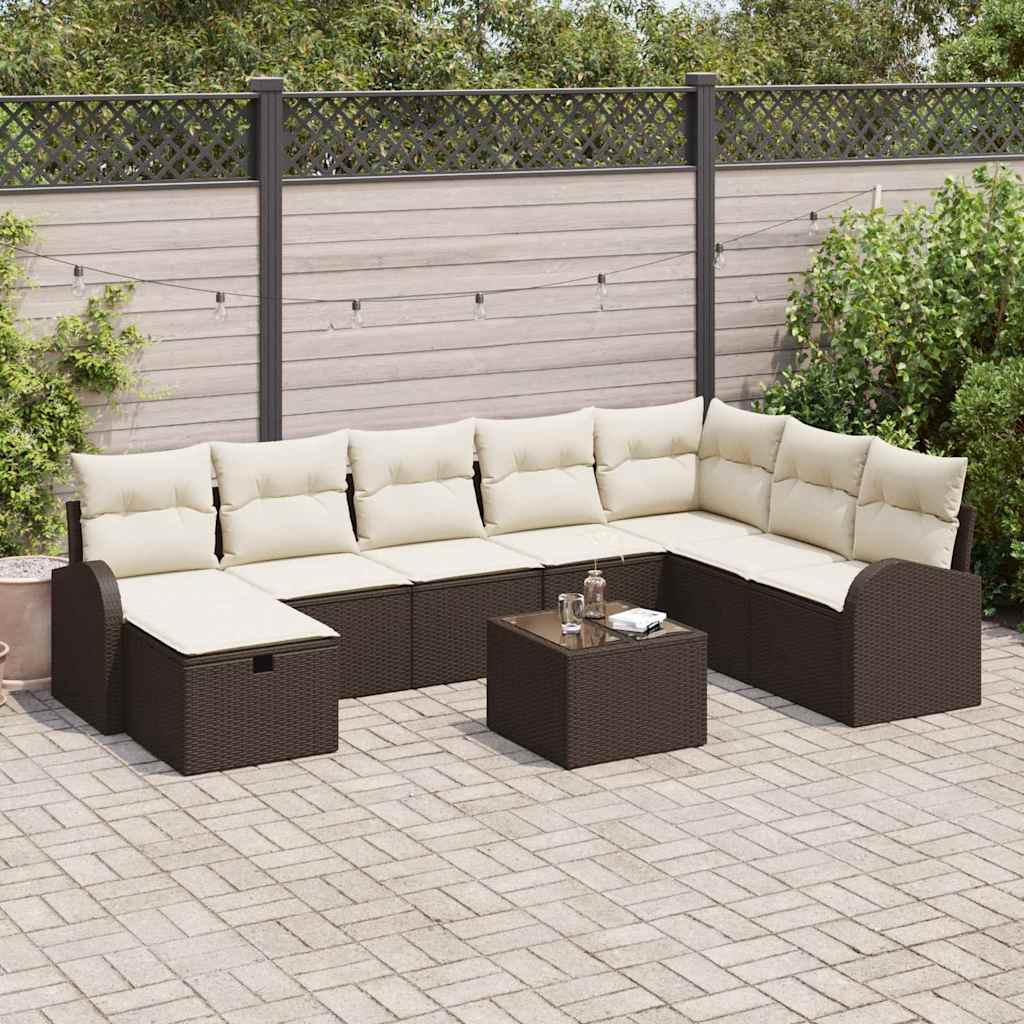 Set Divano da Giardino con cuscino 9 pcs Marrone Poly Rattan - homemem39