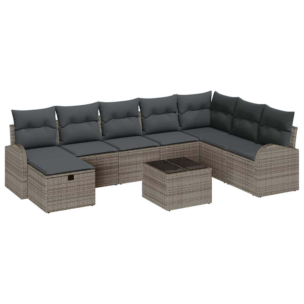 Set Divano da Giardino 9 pz Grigio polyrattan | homemem39