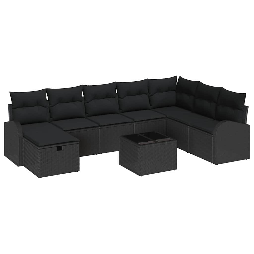 Set Divano da Giardino con cuscino 9 pcs Nero Poly Rattan | homemem39